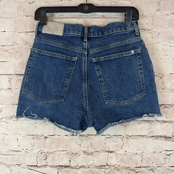 EVERLANE Women's 27 The Way High Denim Short Dark Wash Raw Hem Stretch Cotton - Picture 12 of 13